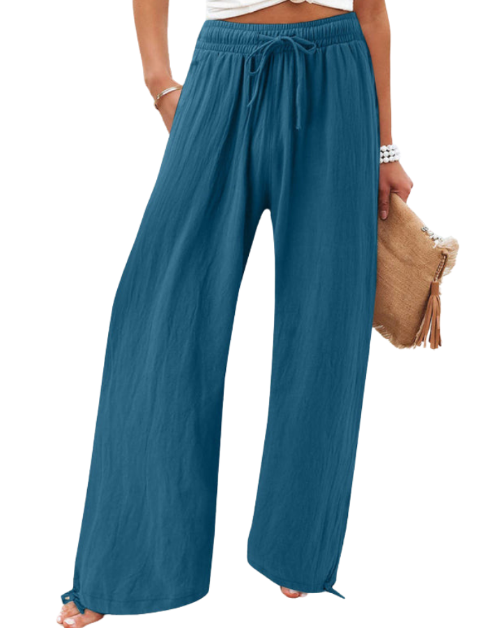 SHOPIQAT Elastic Casual Solid Colour Wide Leg Trousers - Premium from shopiqat - Just $7.100! Shop now at shopiqat